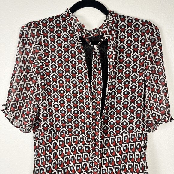 ZARA Dress Womens Size Medium Multicolor Heart Print High Neck Ruffle Hem - Picture 4 of 10